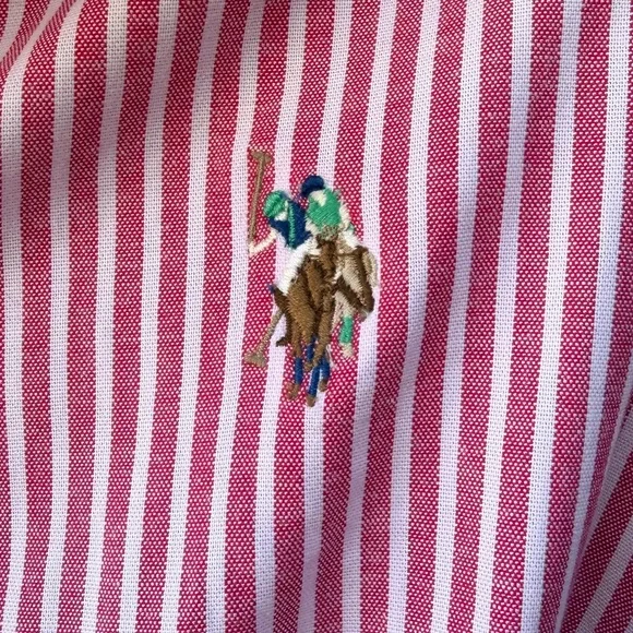 US Polo Assn. Women’s M Raspberry & White Long Sleeve Striped Oxford Shirt Dress - Picture 7 of 12